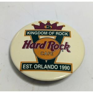 Hard Rock Cafe Orlando 1990 5th Anniversary HRC Logo Button Pin Kingdom